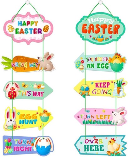SICOHOME Easter Decoration,10pcs Porch Sign,Easter Multi-colored