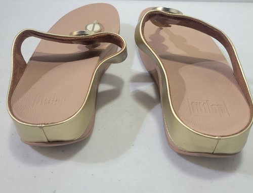 FitFlop™ Women's Halo Metallic Trim Toe-Post Sandals Beige Gold Ivory Size 11 - Picture 4 of 5