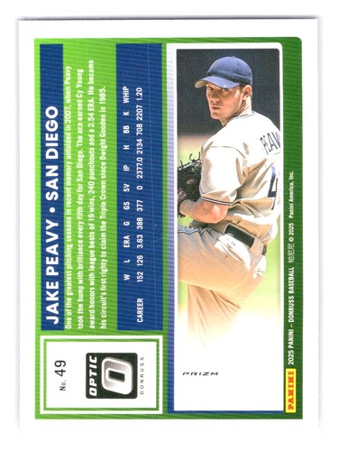 2025 Donruss Baseball #49 Jake Peavy Orange Velocity Optic Padres - Picture 2 of 2