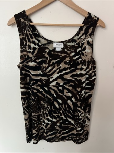 Chico's Travelers Größe 2 Tanktop Tigerstreifen Animal-Print Slinky schwarz hellbraun