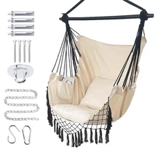 Hammock Chair Hanging Rope Swing Chair,Max 450 Lbs, Large Hanging Chair with ...