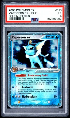 2005 POKEMON EX DELTA SPECIES #110 VAPOREON EX-HOLO PSA 5