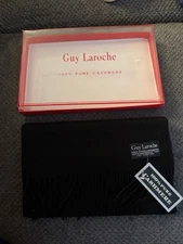 NEW Guy Laroche Paris 100% Pure Cashmere Scarf Tassels Black NIB