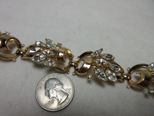 VINTAGE TRIFARI STRASS ARMBAND GOLDFARBEN FEHLEN 2 STEINE #37 - Bild 4 von 10