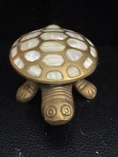 Solid Brass Mother Of Pearl Inlay Lidded Trinket Box TURTLE BOX  6.5"X4" BOMBAY