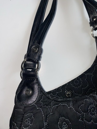 THIRTY ONE Large Black Purse Hobo Hand Diaper Bag Quilted Poppy Floral w/scarf - Picture 20 of 20