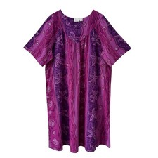 The Vermont Country Store Dress Cotton Muumuu 2X Purple Floral Hawaiin SS NEW