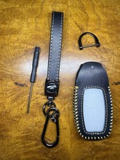 for Mercedes Benz Key Fob Cover with Lanyard. Class -S Smart Key.  Blk Leather