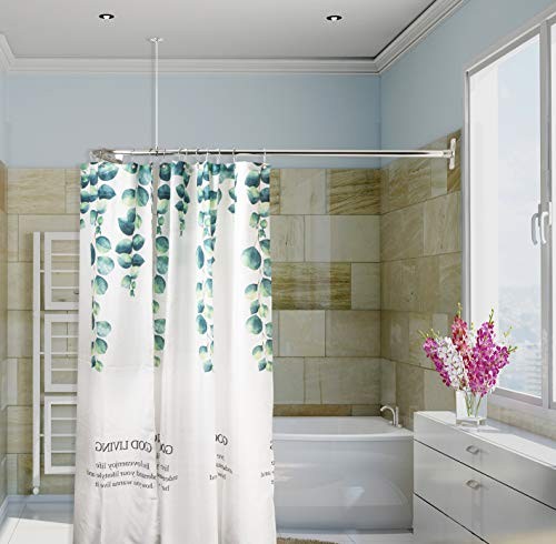 L Shaped Shower Curtain Rod, Bathroom Bathtub Corner Shower Curtain Rod with - Picture 5 of 8