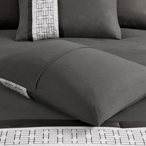 8 Piece Embroidered Comforter Set Dark Grey Queen - Picture 6 of 12