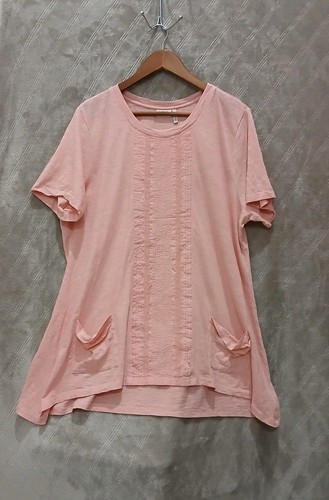 LOGO Lori Goldstein tunic WOMENS xLARGE mauve pink lace pleat pocket blouse top