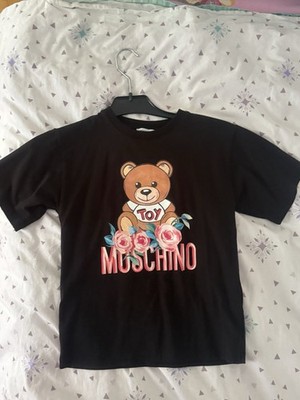 Moschino Toy Mädchen T-Shirt Gr. 116 Schwarz Kurzarm Rundhals Teddybär Logo