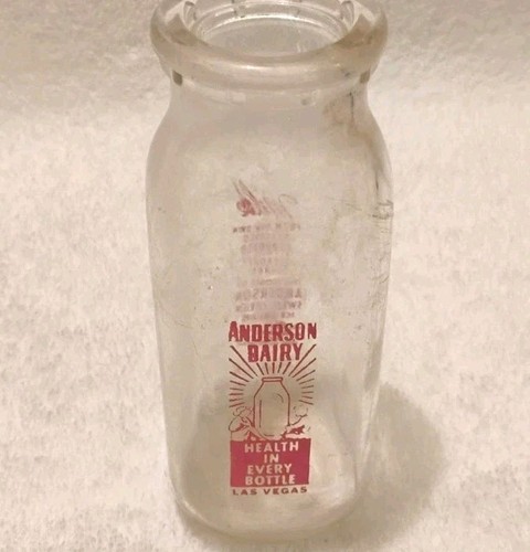 Vintage 1950s Las Vegas Milk glass Bottle, Anderson Dairy, Nevada, Cream