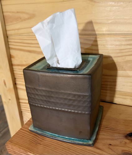 Kobe Ceramic Tissue Box Cover. Turquoise With Bronze Glaze.