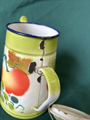 Vintage 1960s Enamelware Graniteware with Fruit Motif Coffee/Tea Pot & Mug - Bild 13 von 20