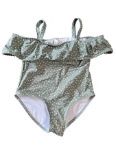 Rylee + Cru Girl’s Green Dot Swimsuit with Cap Sleeves 18-24 months EUC