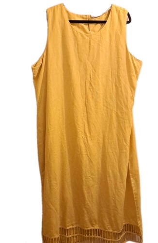 Maxi Vestido Vintage Carole Liz Sin Mangas Para Mujer Talla 3X Mezcla de Lino Amarillo Retro - Imagen 2 de 9
