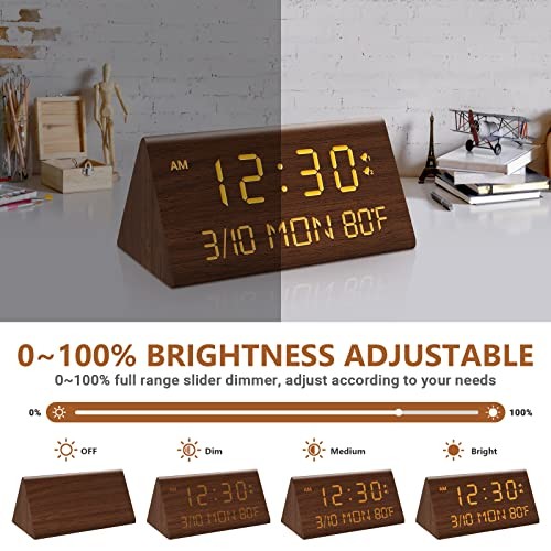 Digitaler Wecker aus Holz, 0-100% Dimmer, 2 Weckstufen, braun - Bild 3 von 7