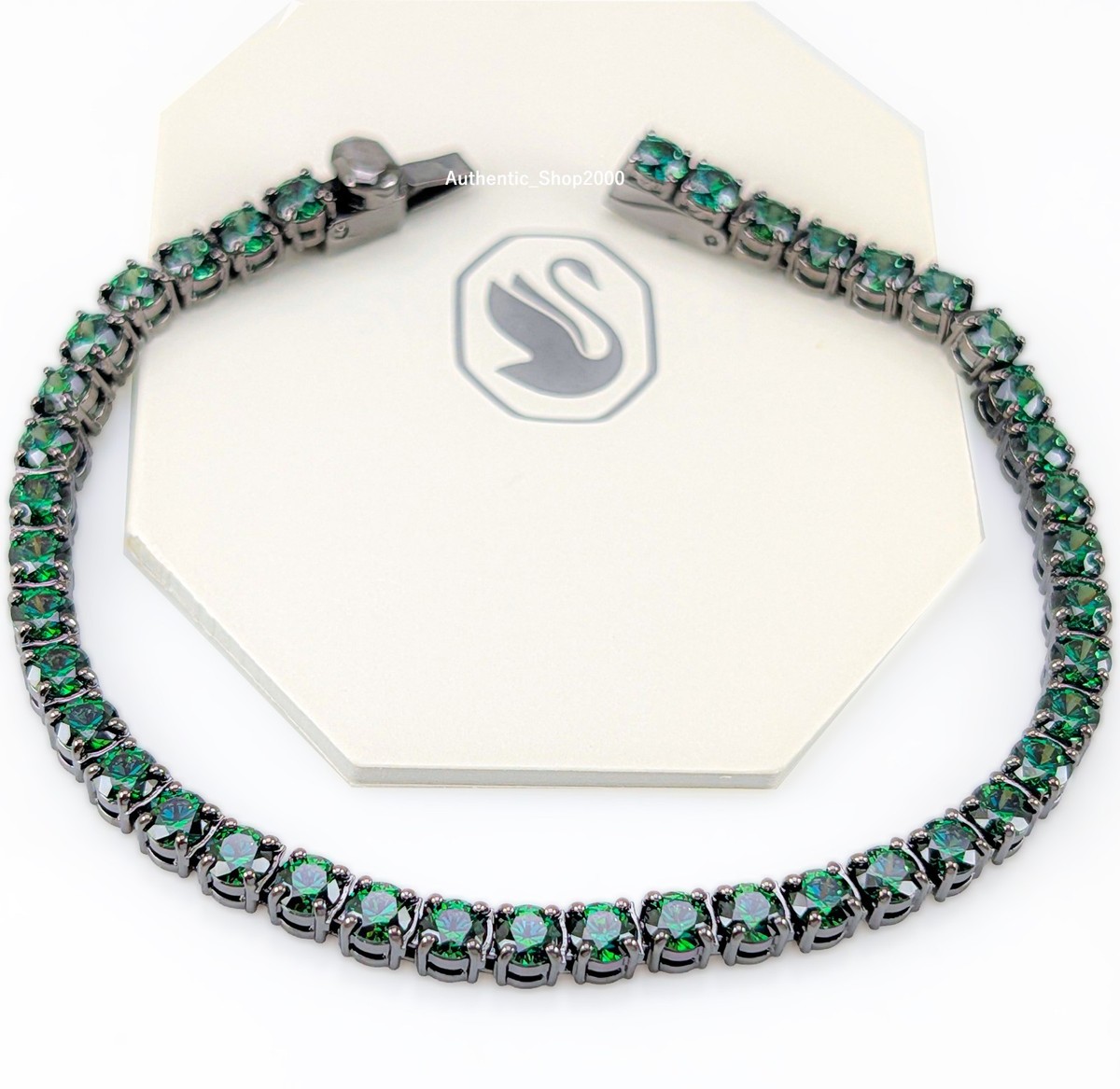 新品 Swarovski 緑色ラインストーンブレスレット New 100% Authentic SWAROVSKI Green Crystal Matrix Tennis Bracelet