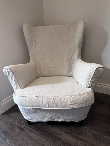 IKEA Strandmon Armchair Chair Grey WITH Bemz beige linen cover