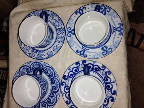 BOMBAY Company 6 Tea cups 6 Saucers Blue & White Porcelain Beautiful Designs - Picture 18 of 18