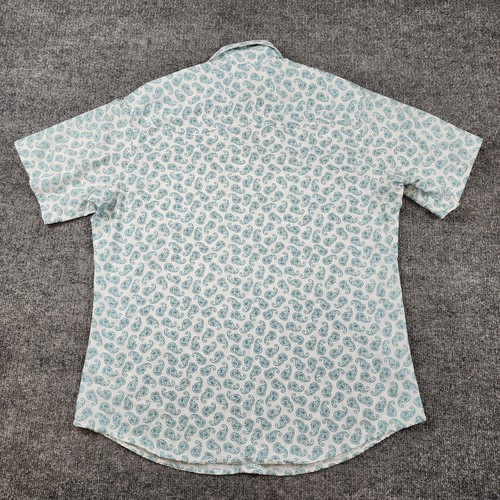 Wrangler Wrancher Pearl Snap Shirt Men's Large Blue Paisley Short Sleeve Cowboy - Picture 5 of 10
