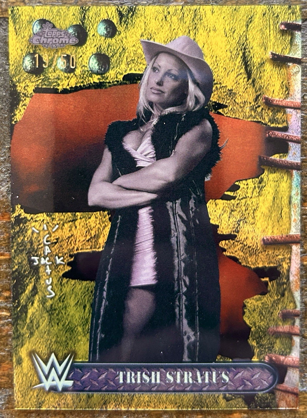 Trish Stratus 2025 Topps Chrome WWE X Cactus Jack Gold Refractor 19/50 #9 Rare