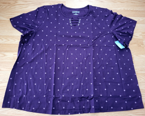 CATHERINES Suprema Women's Short Sleeve Shirt Purple 4X 30/32W NWT