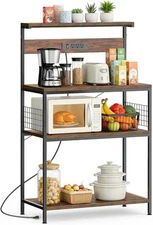 4 Tier Microwave Stand,Kitchen Bakers Rack w/ Power Outlet,Adjustable Shelf Unit
