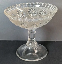 Vintage Clear Glass Pedestal Compote Candy Dish Chalice Floral Scalloped EAPG