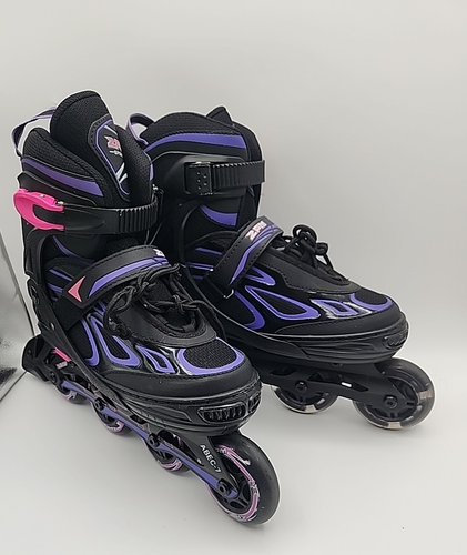 ZPM Sports Youth Inline Roller Blades Skates Adj sz 4Y–7Y Black Purple Pink 76mm - Picture 1 of 8