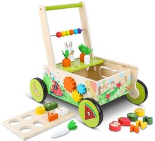 Wooden Baby Walker with Wheels,Toddler Push and Pull Walker Montessori Multip...