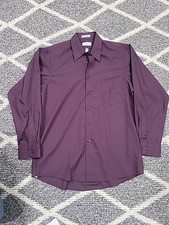 Mens Large 16 34/35 purple Wrinkle Free Button Up Long Sleeve Shirt VAN HEUSEN