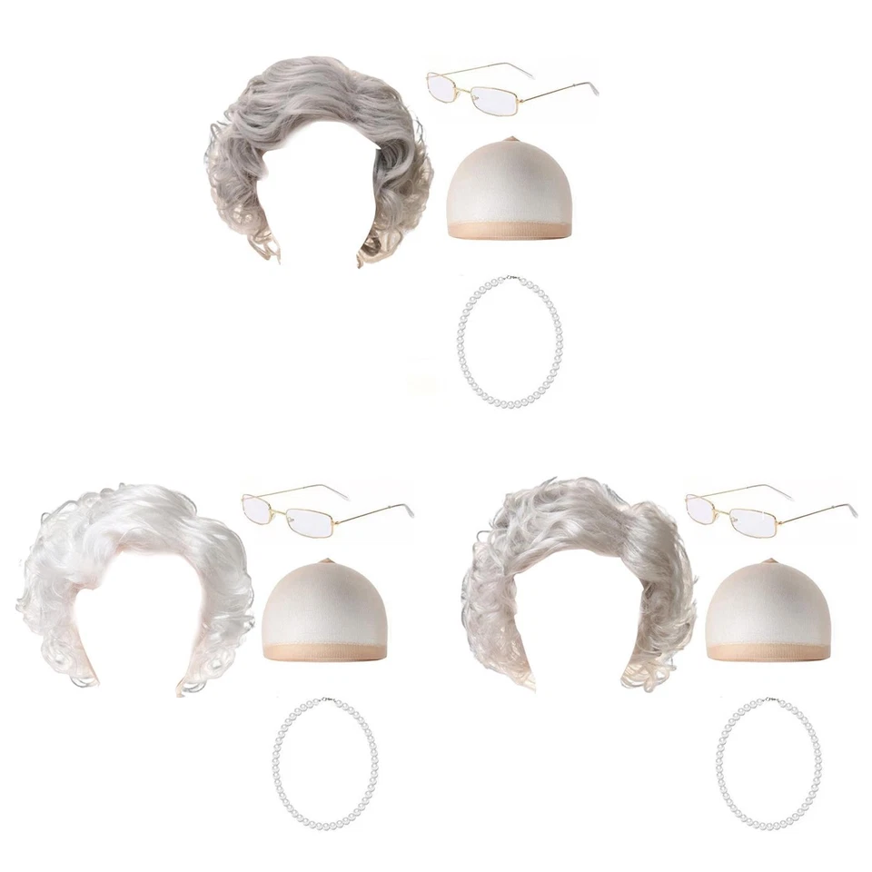 Set di parrucche da nonna di Halloween, set parrucche da nonna anziana per - Immagine 2 di 2