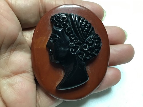 Antique LARGE BAKELITE Cameo Brooch Two COLORED - Picture 4 of 5