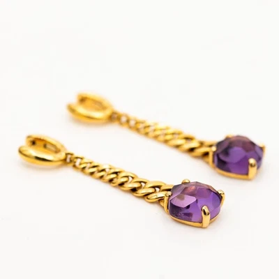 Pomellato Boucles D'Oreilles 750/18K Or Jaune Améthyste 5,5cm - Photo 1/3