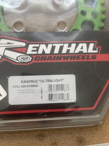Renthal Aluminum Rear Sprocket 47T Green Kawasaki KX85 KX80 KX100 KX80 1986-2023 - Picture 2 of 2