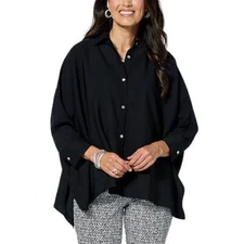 WynneLayers Drapey Twill Unstructured Button-Down Top Black