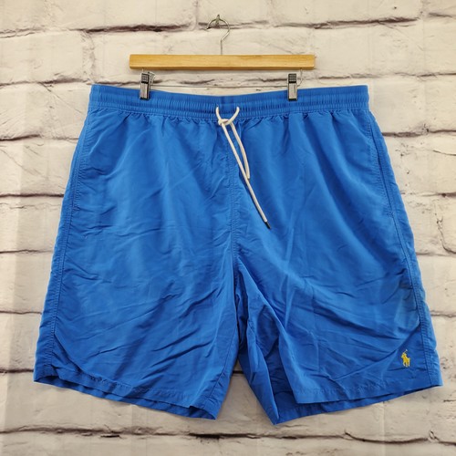 POLO RALPH LAUREN Badehose Herren XLT Kordelzug Taschen Nylon blau gelb