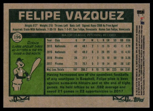 2018 Topps Archives #196 Felipe Vazquez Pittsburgh Pirates - Picture 2 of 2