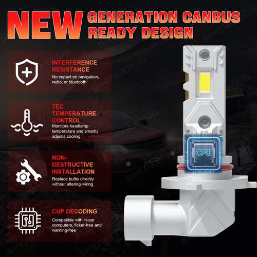 For Nissan Altima 2006-2005 High/Low Beam H1+9005 CSP LED Headlight Kit Bulbs x4 - Picture 7 of 14