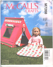 McCalls Crafts Pattern 18" Doll Sleeping Bag & Tent M7268 OSZ NEW