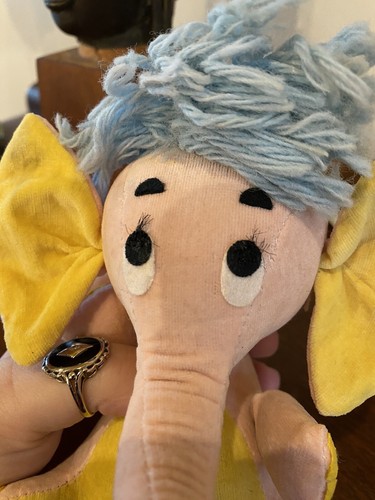 Vintage R. Dakin Dream Pets Pink Elephant Blue Hair Plush Velour Made in Japan - Picture 6 of 10