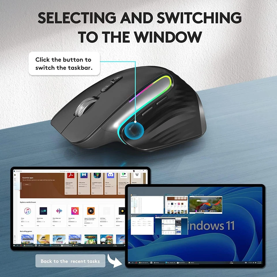 New - WFB Bluetooth Wireless Mouse Ergonomic RGB Optical Silence Rechargeable 9 - Image 3 of 4