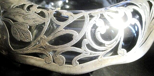 FINE VINTAGE c.1900 ART NOUVEAU CRYSTAL - 999/1000 STERLING ROSE BOWL - USA - Picture 6 of 7