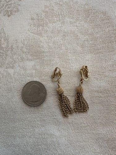 Vintage Signed CROWN TRIFARI Tassel Earrings - Mid Century Era Goldtone 1960s - Picture 5 of 7