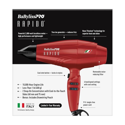 BabylissPRO Limited Edition Red Rapido Dryer BRRAP1 - Picture 3 of 4