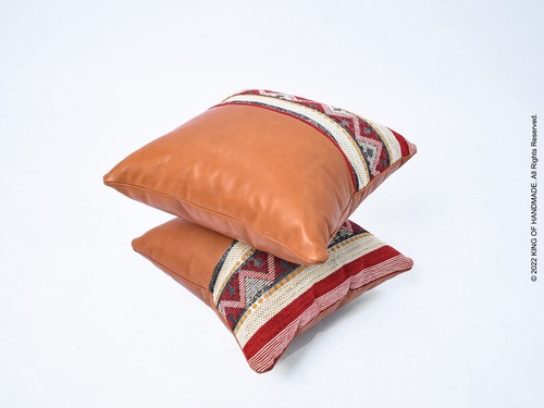 Stuffed Leather floor Cushion, Boho Home Decor, lumbar pillow, Moroccan pillow - Picture 3 of 16