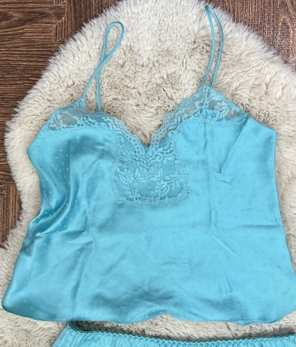 Vintage 70s Victoria's Secret Satin Blue/ Teal Lingerie Set Small - Picture 2 of 12