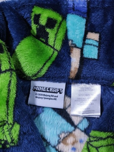 Minecraft Robe Boys Small 6-7 Blue Steve Creeper Super Soft Bath Robe Kids - Picture 2 of 5